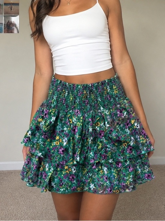 H&M Dresses & Skirts - H&M Green Floral Tiered Mini Skirt